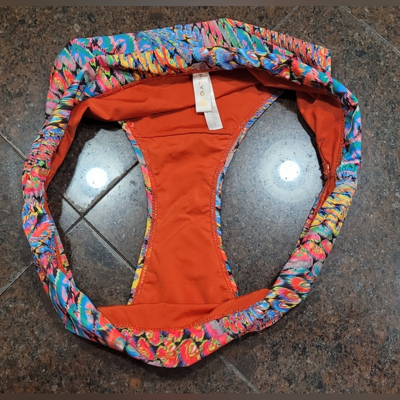 Medium PILYQ Peacock Pattern Bikini Bottoms Multicolor Orange Blue Pink - Picture 5 of 7
